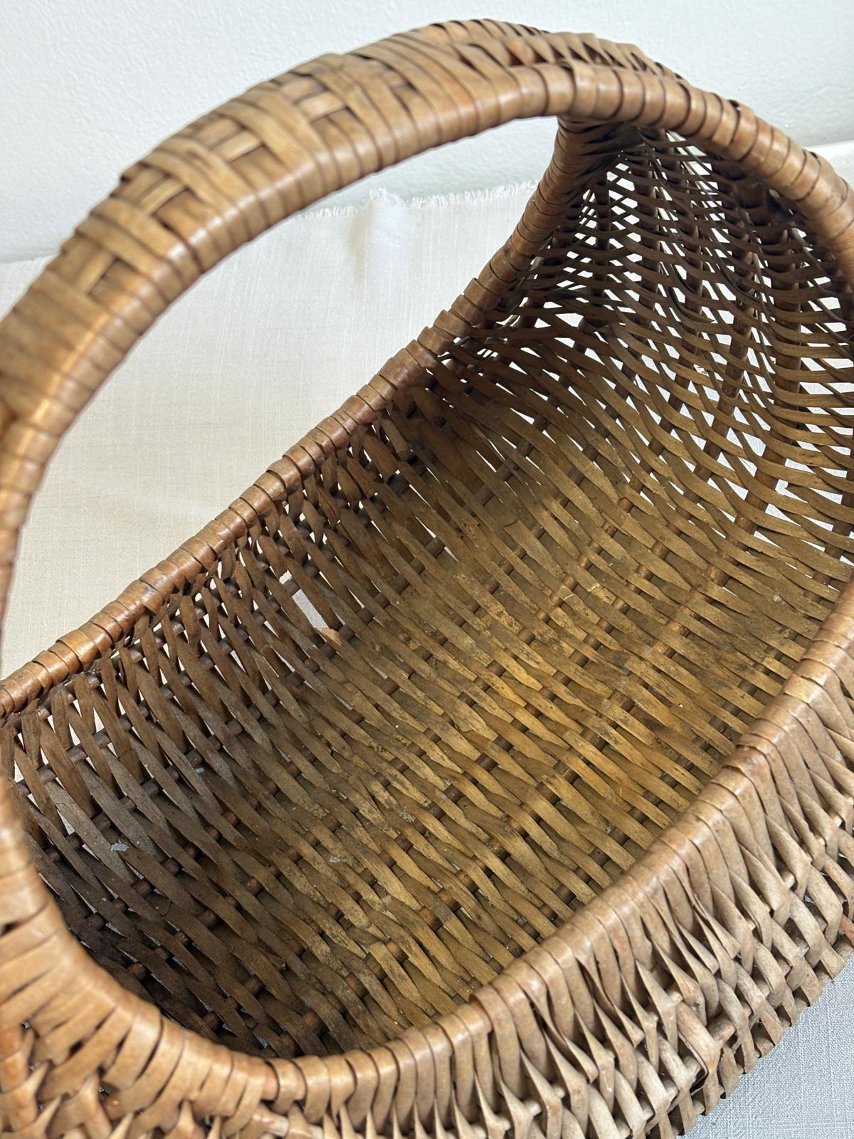 Vintage Wicker Gathering Basket with Arched Handle - Collector & Curator