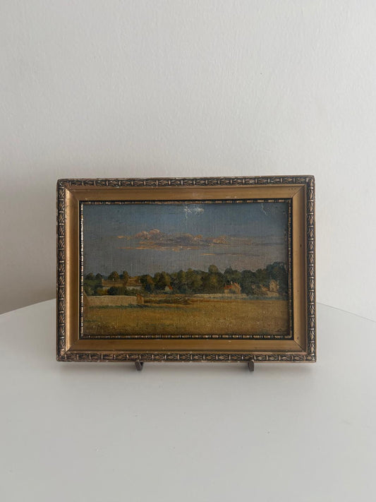 Antique French Landscape Oil Painting Gilt Frame Pastoral Scene