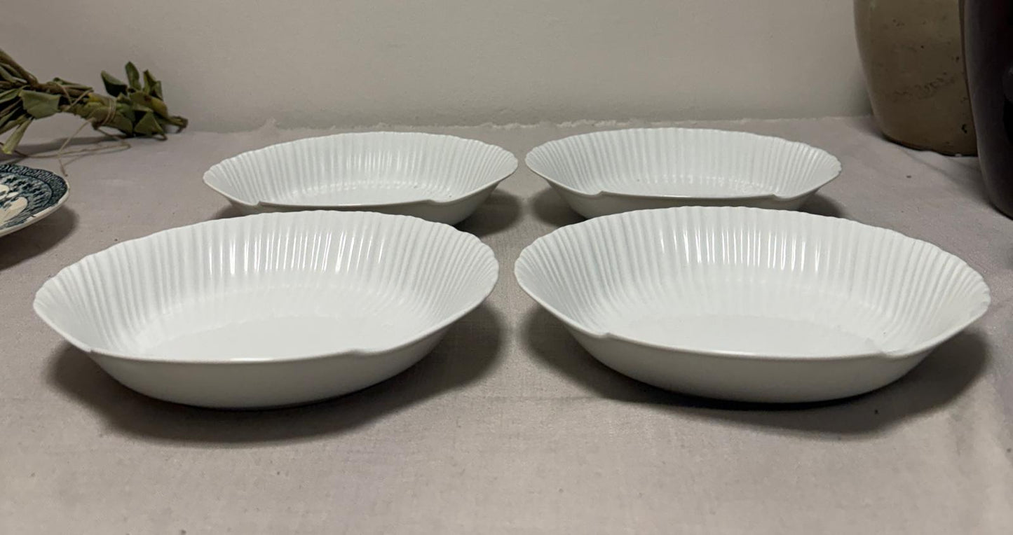 Set of 4 Limoges France White Porcelain Shell Dishes, Scallop Form Plates - Collector & Curator