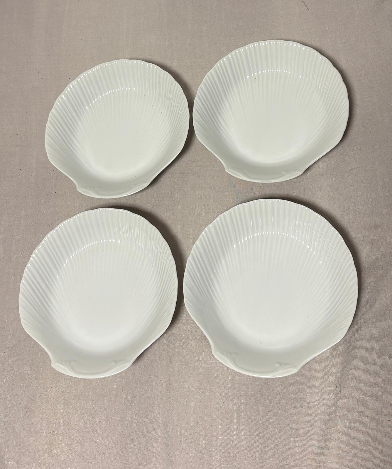 Set of 4 Limoges France White Porcelain Shell Dishes, Scallop Form Plates - Collector & Curator