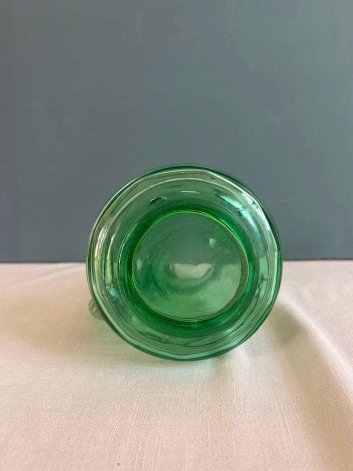 Vintage Green Hand Blown Glass Pitcher Ribbed Base Applied Handle Rustic French Style Jug - Collector & Curator