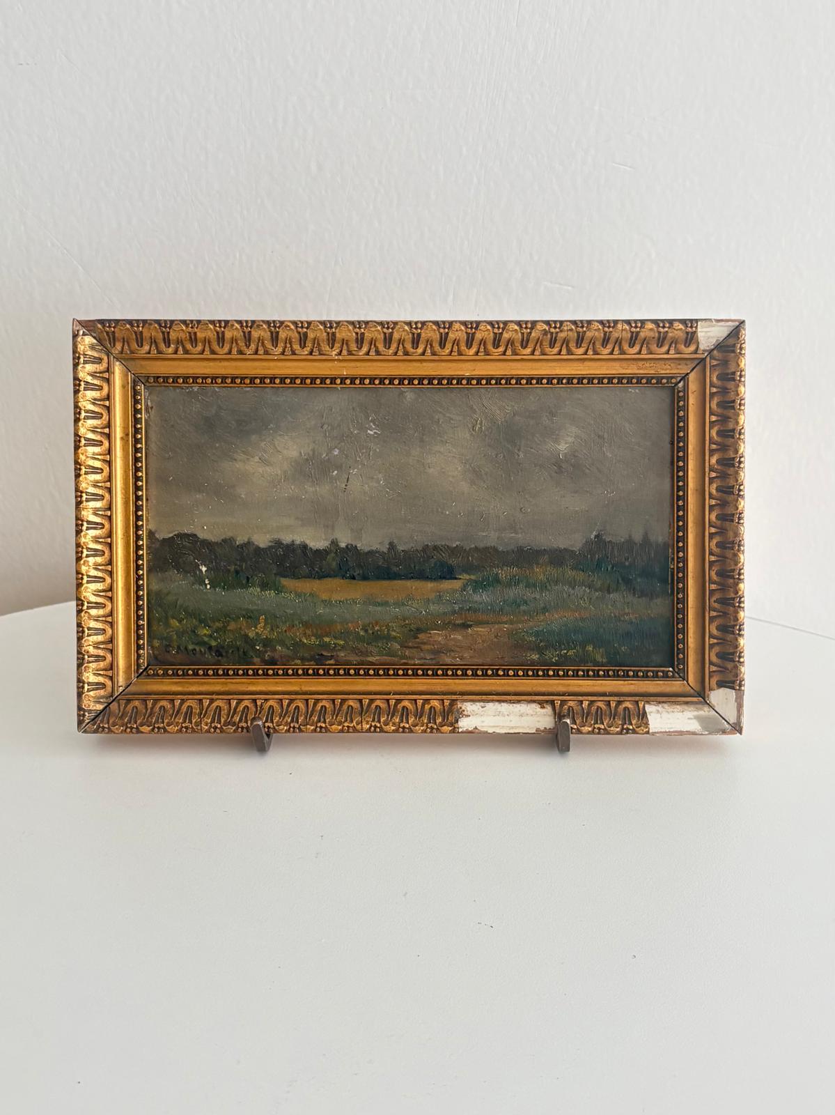 Antique French Landscape Painting on Board Gilt Frame - Collector & Curator
