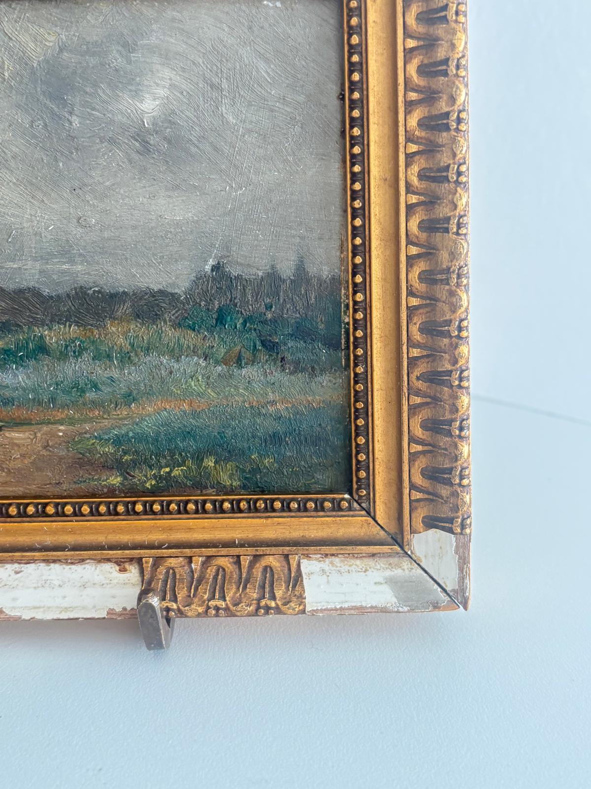 Antique French Landscape Painting on Board Gilt Frame - Collector & Curator