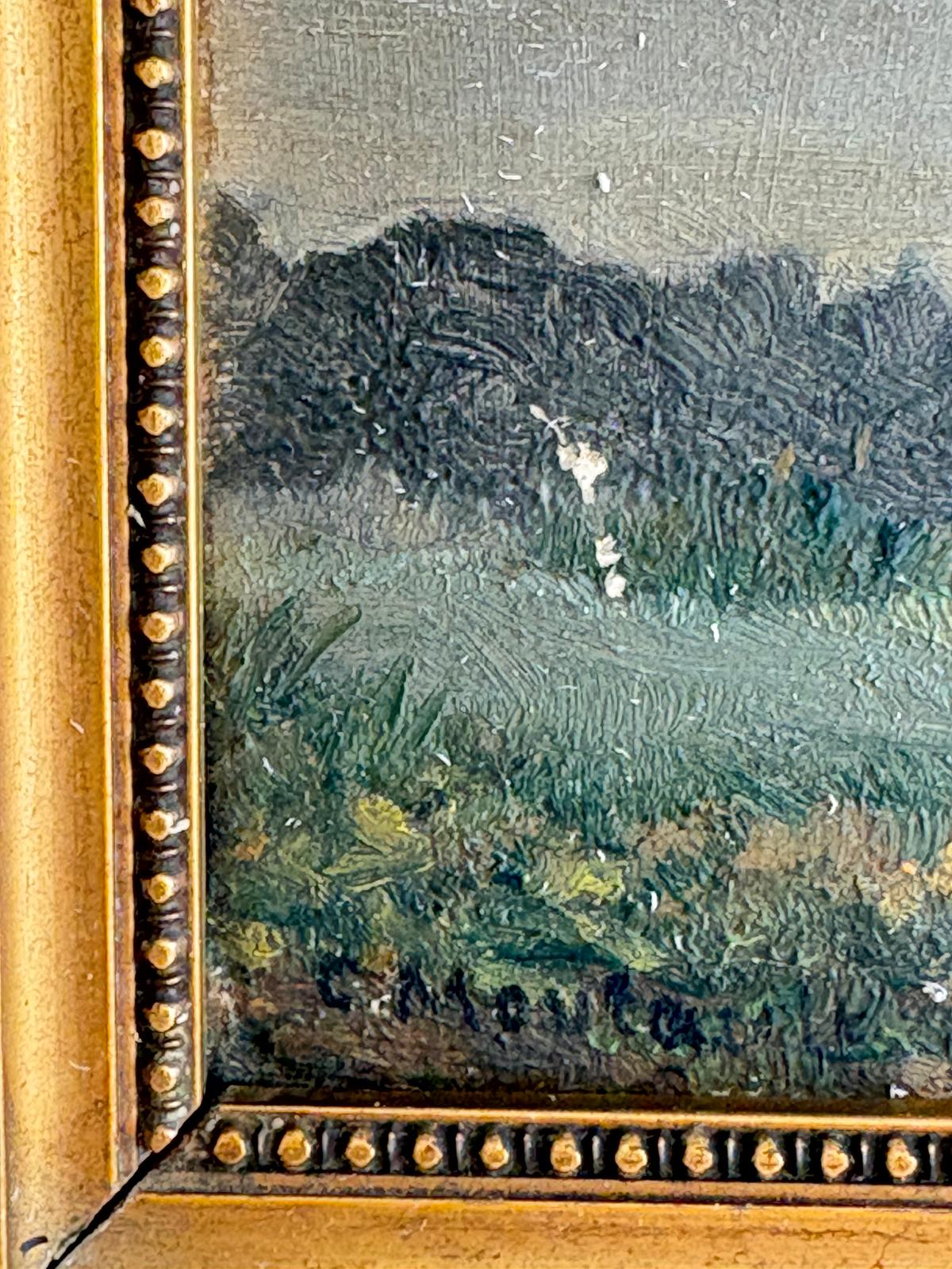 Antique French Landscape Painting on Board Gilt Frame - Collector & Curator