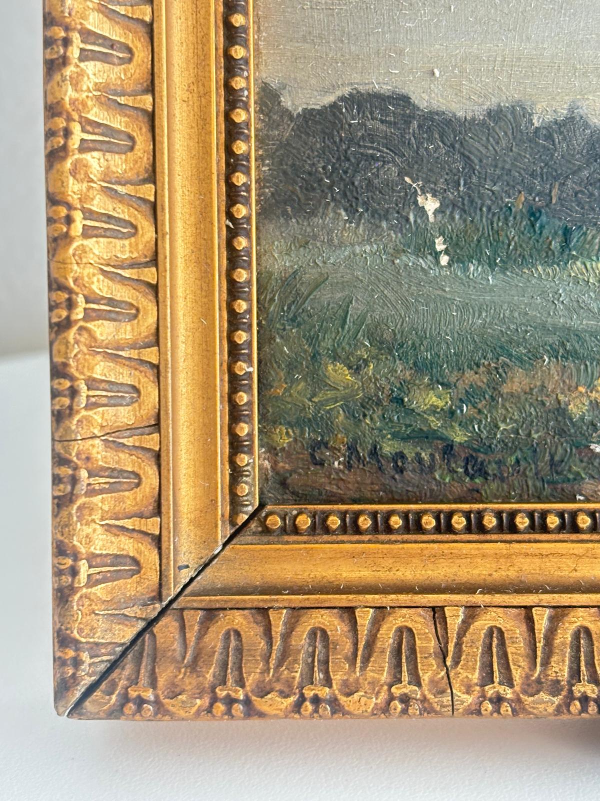 Antique French Landscape Painting on Board Gilt Frame - Collector & Curator