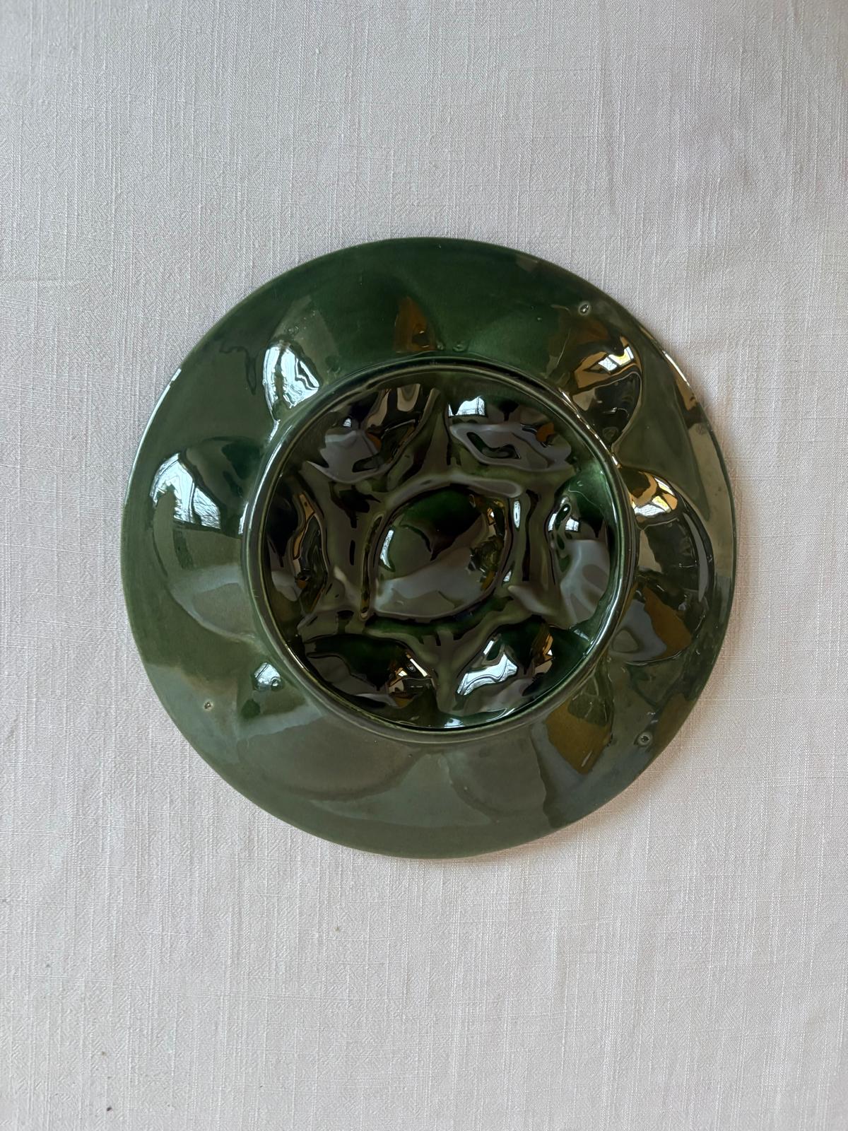 Saint-Clément Majolica Oyster Plate,  L.C. & Cie Mehun White Oyster Plate, Salins France Oyster Plate - Collector & Curator