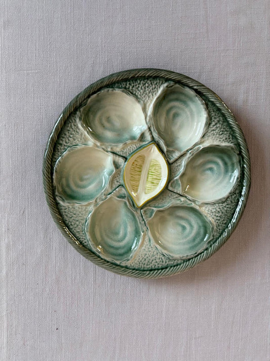 Saint-Clément Majolica Oyster Plate,  L.C. & Cie Mehun White Oyster Plate, Salins France Oyster Plate - Collector & Curator