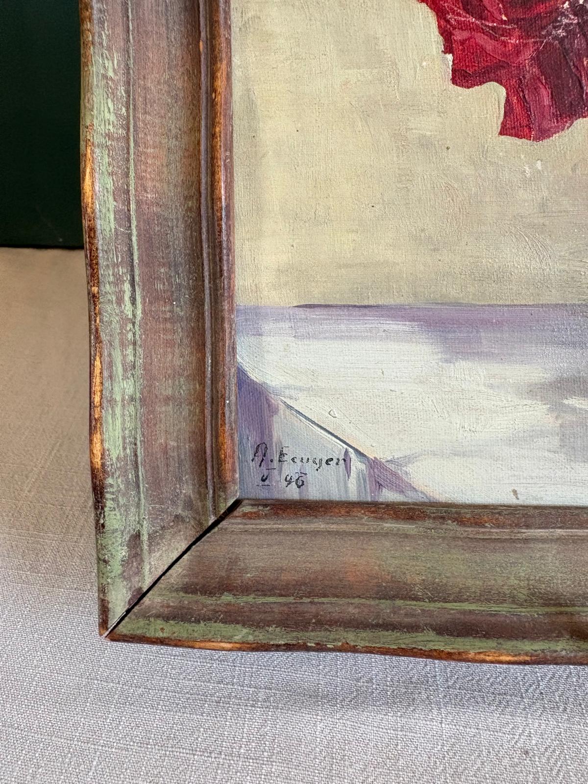 Vintage French Floral Still Life Oil Painting Roses in Copper Vase; French Gilt Bronze Wall Ornament, - Collector & Curator