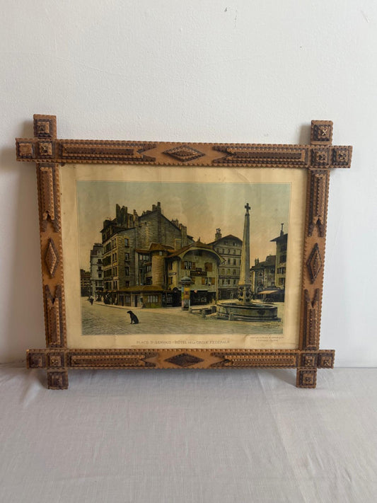 Antique Tramp Art Frame Hand Carved Wood - Collector & Curator