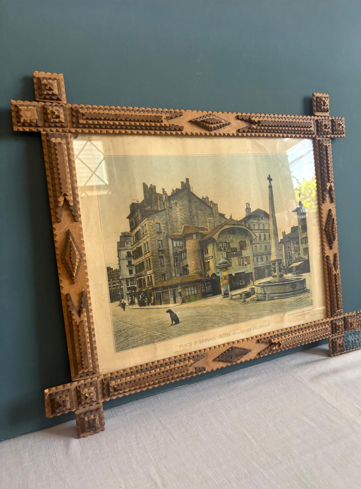 Antique Tramp Art Frame Hand Carved Wood - Collector & Curator