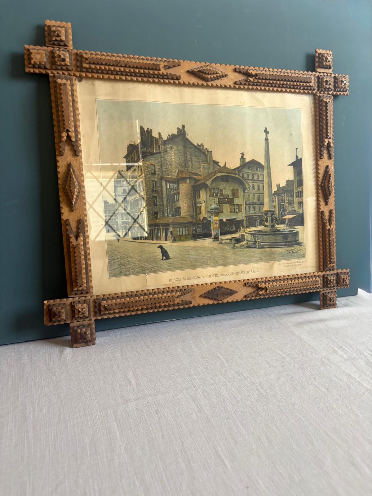 Antique Tramp Art Frame Hand Carved Wood - Collector & Curator
