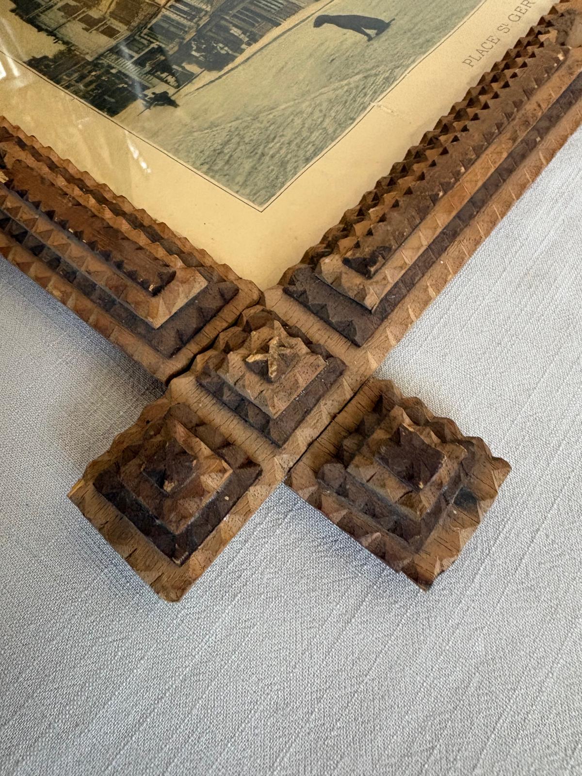 Antique Tramp Art Frame Hand Carved Wood - Collector & Curator