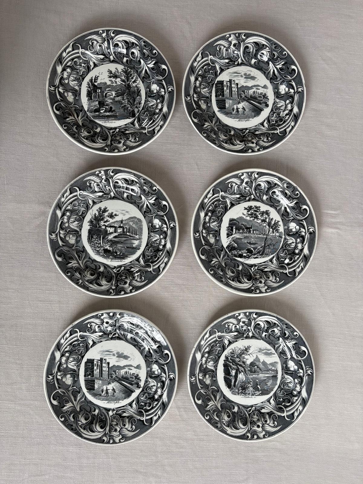 Set of 6 Schramberg Black and White Scenic Plates German Landscape - Collector & Curator