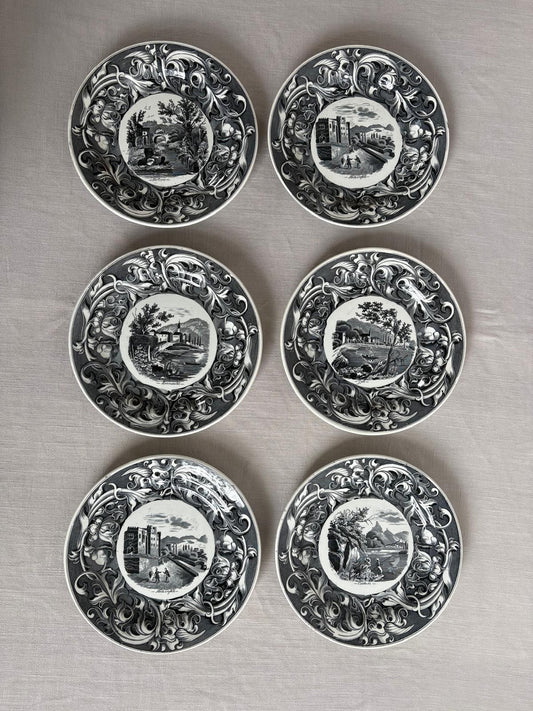 Set of 6 Schramberg Black and White Scenic Plates German Landscape - Collector & Curator