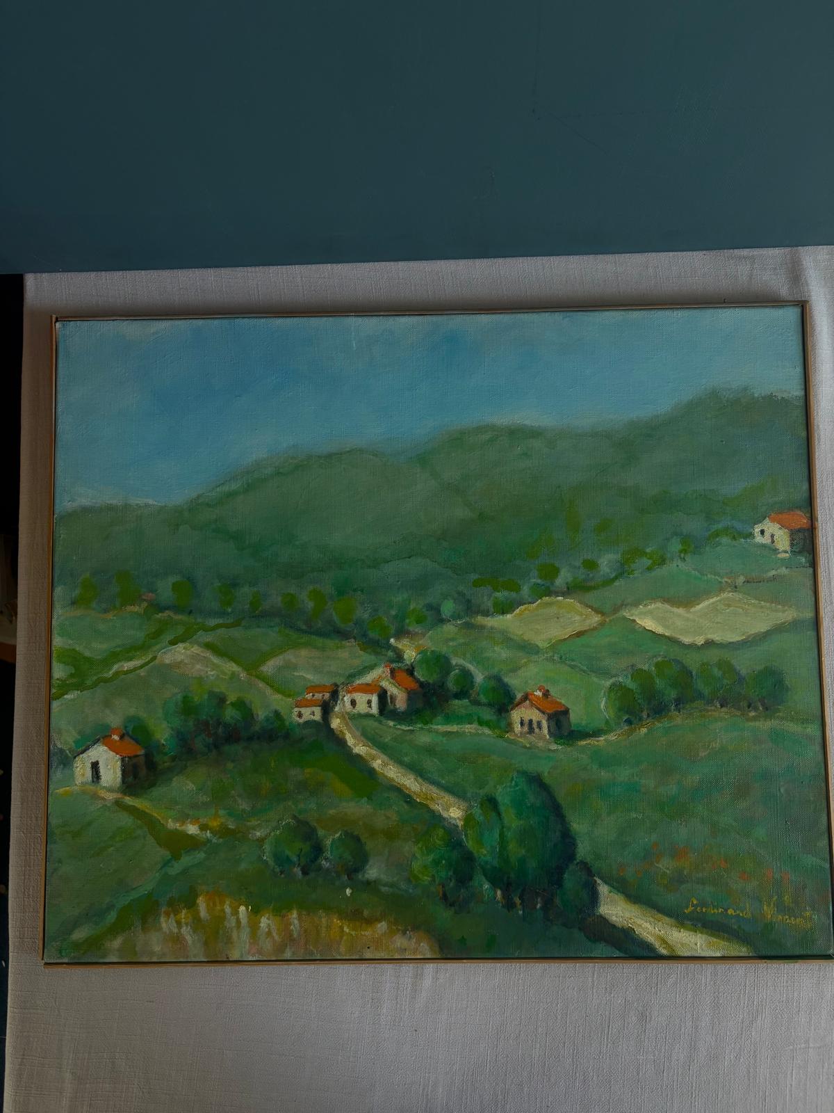 Vintage French Landscape Painting on Canvas, Carved Wood Book Box; Wall Ornament - Collector & Curator