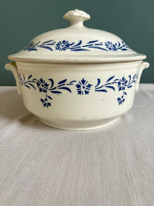 Antique St Uze Covered Tureen Blue Floral Soupiere - Collector & Curator