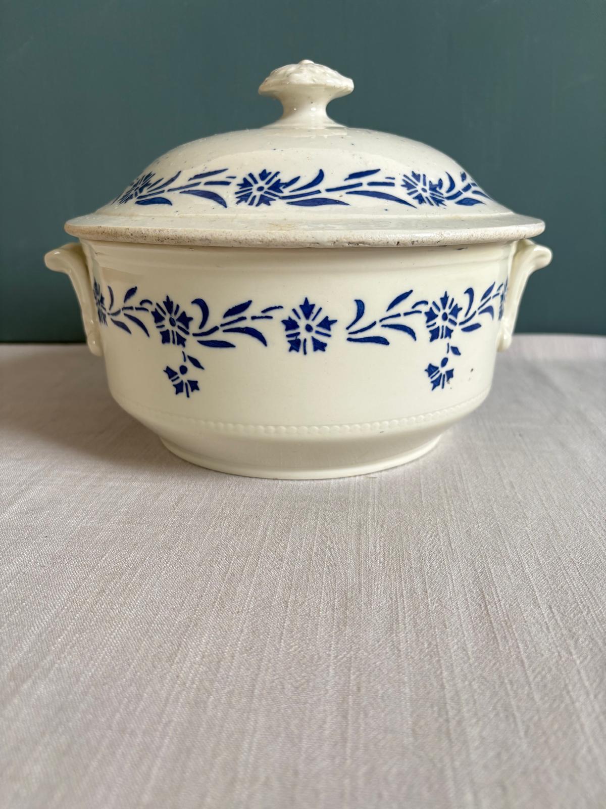 Antique St Uze Covered Tureen Blue Floral Soupiere - Collector & Curator