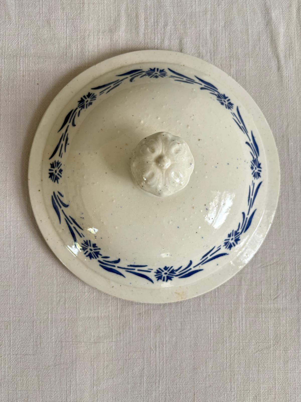 Antique St Uze Covered Tureen Blue Floral Soupiere - Collector & Curator