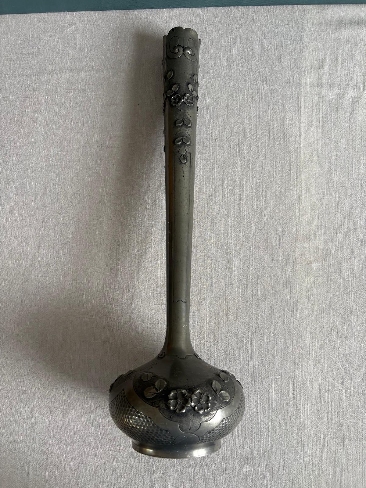 French Art Nouveau Style Pewter  Vase Signed T. Cortes Etains d’Art - Collector & Curator