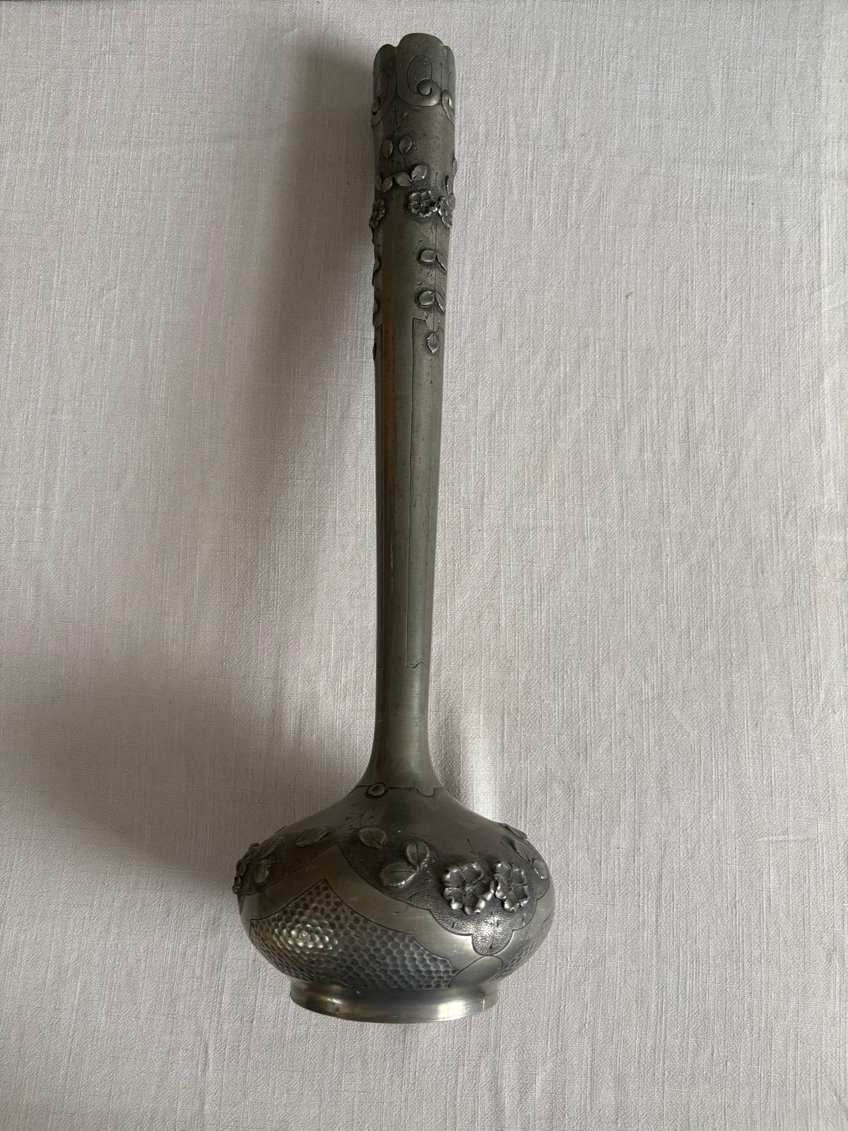 French Art Nouveau Style Pewter  Vase Signed T. Cortes Etains d’Art - Collector & Curator