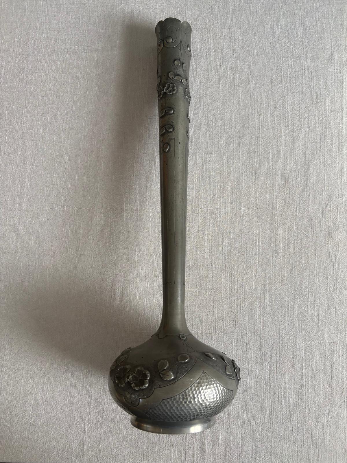French Art Nouveau Style Pewter  Vase Signed T. Cortes Etains d’Art - Collector & Curator