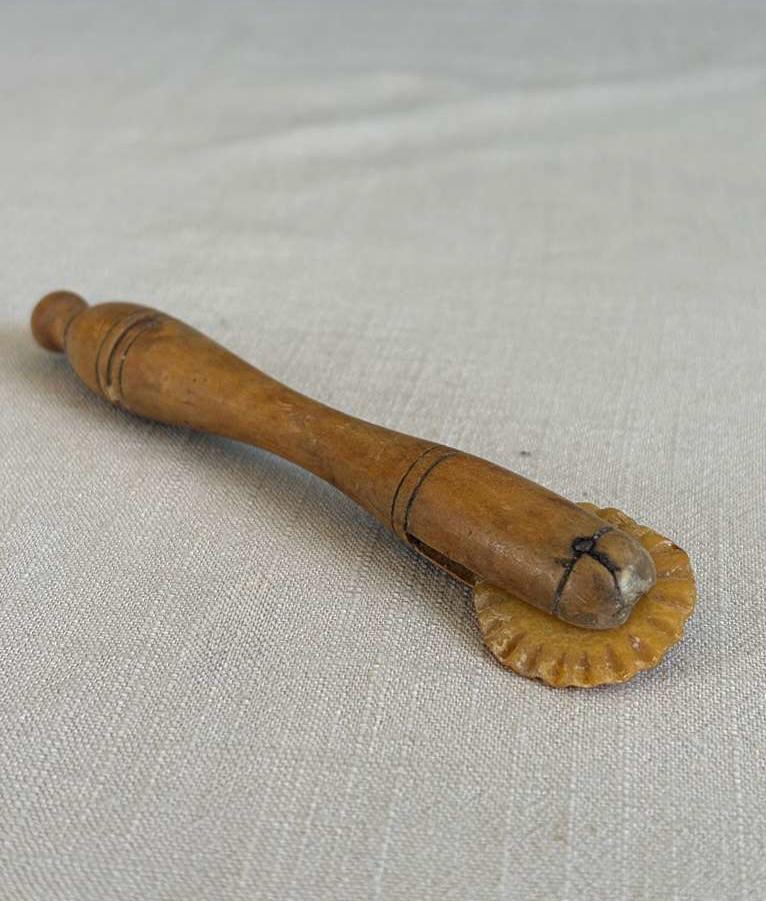 Antique French Wooden Pastry Crimper; French Paintbrush with Copper Ferrule "F" - Collector & Curator