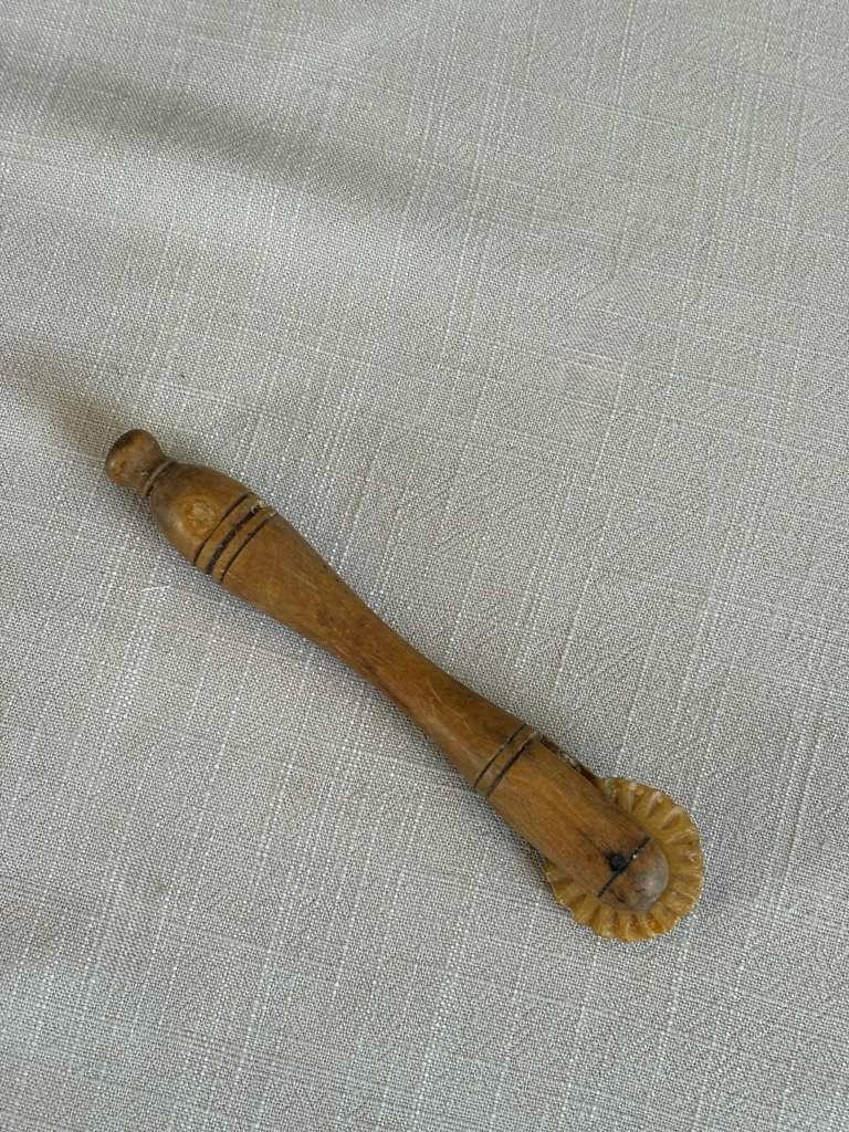 Antique French Wooden Pastry Crimper; French Paintbrush with Copper Ferrule "F" - Collector & Curator