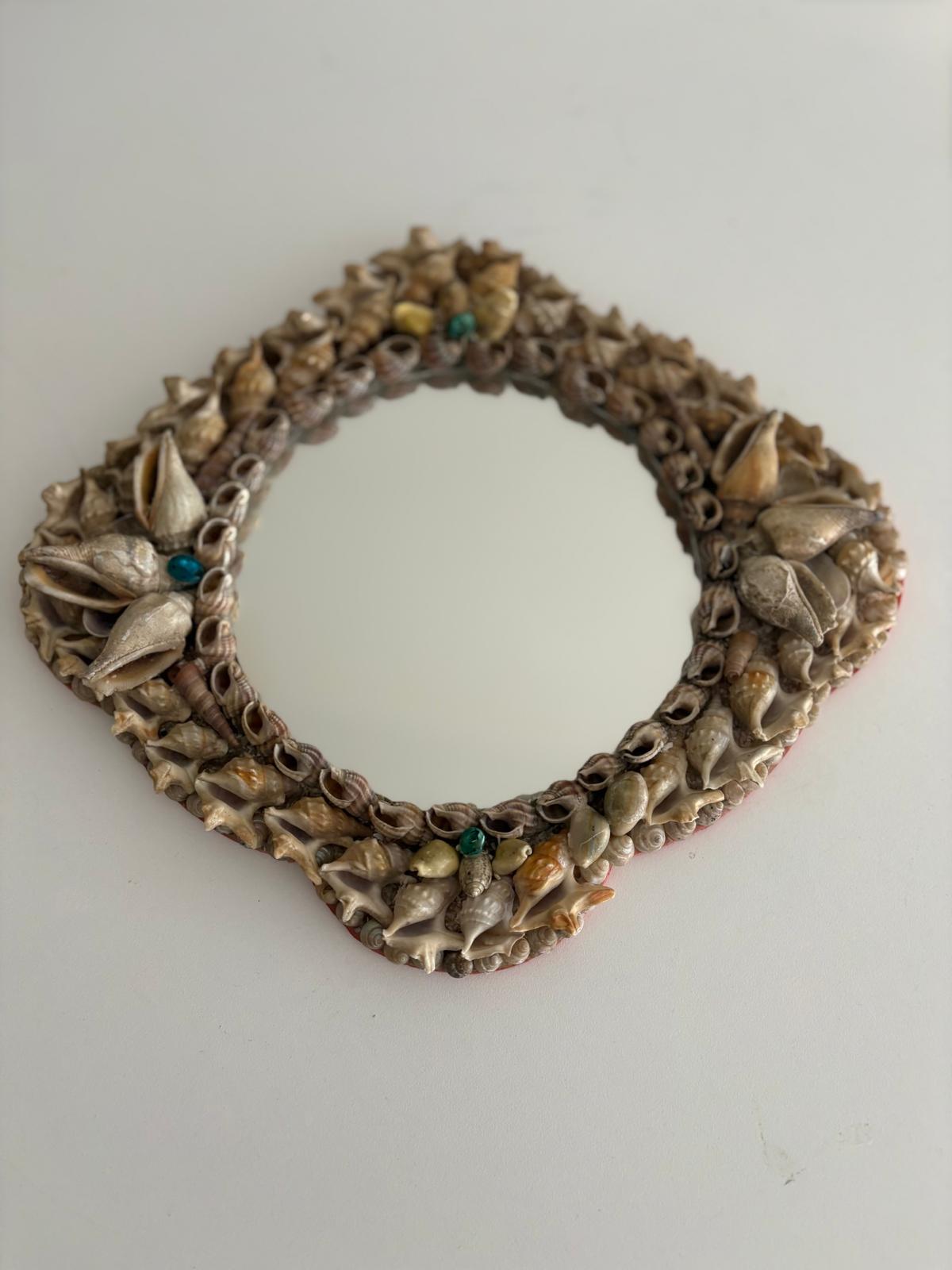Vintage French Scalloped Quatrefoil Seashell Mirror