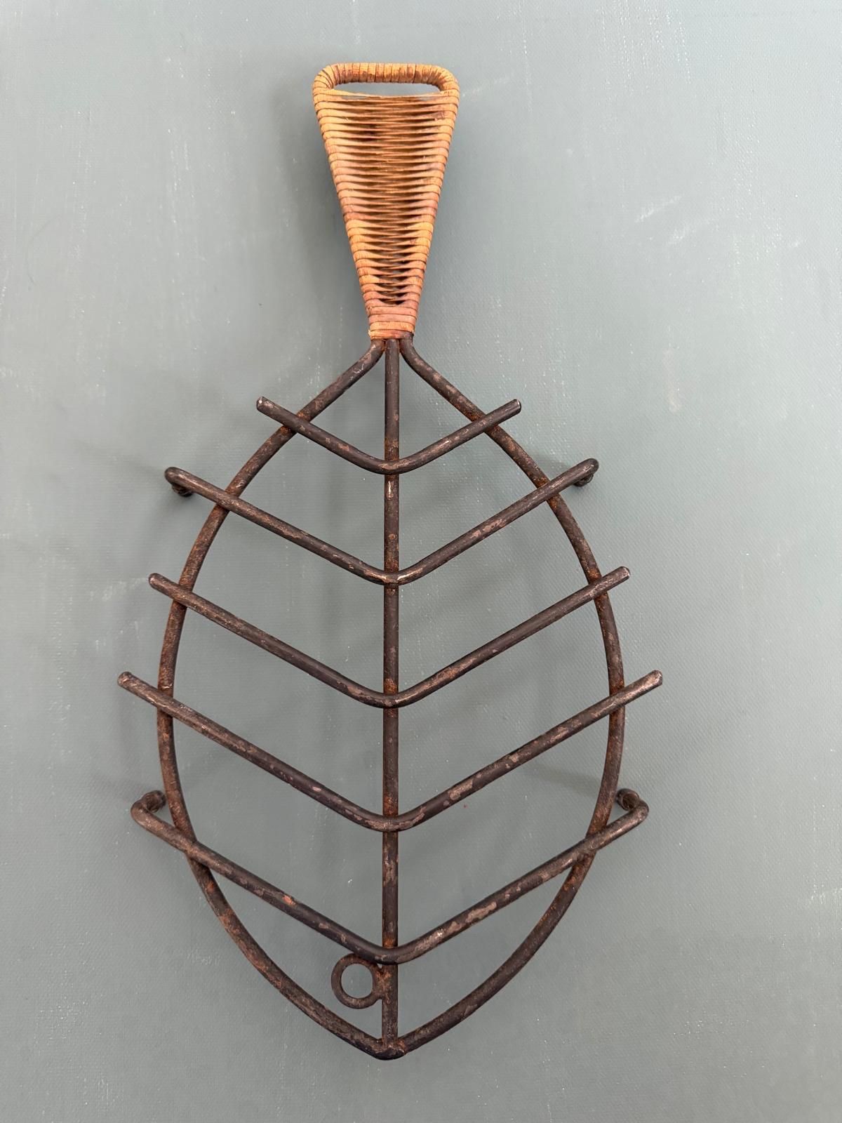 Vintage Danish Fish Shaped Trivet by Laurids Lønborg Denmark Rattan Handle - Collector & Curator