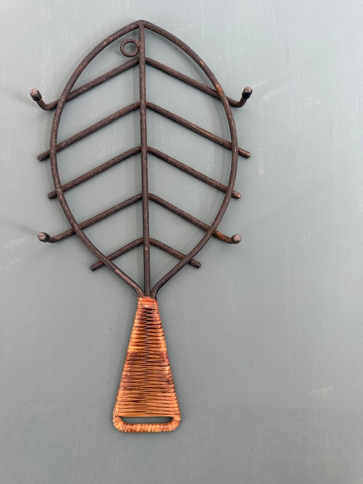 Vintage Danish Fish Shaped Trivet by Laurids Lønborg Denmark Rattan Handle - Collector & Curator