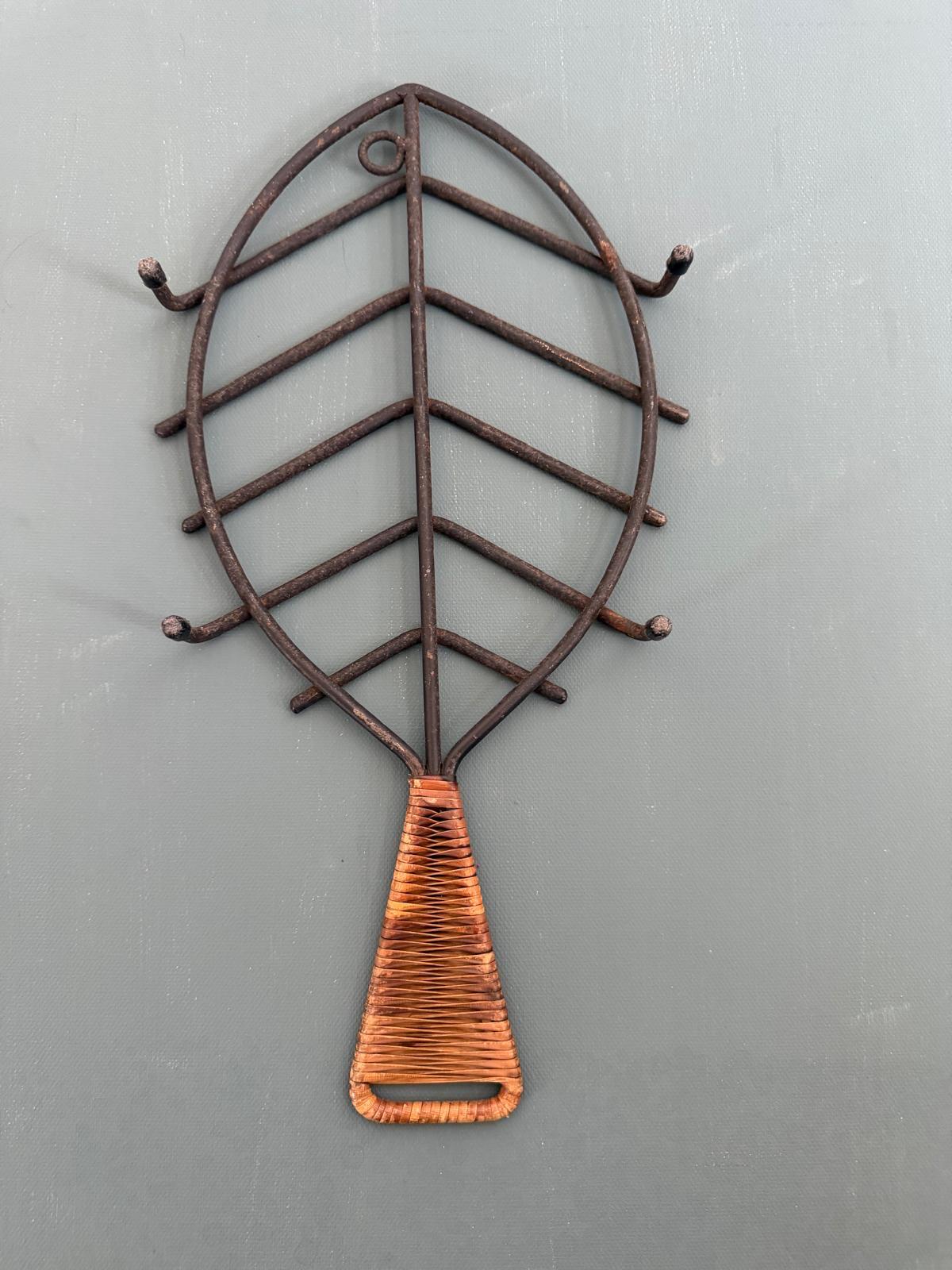 Vintage Danish Fish Shaped Trivet by Laurids Lønborg Denmark Rattan Handle - Collector & Curator