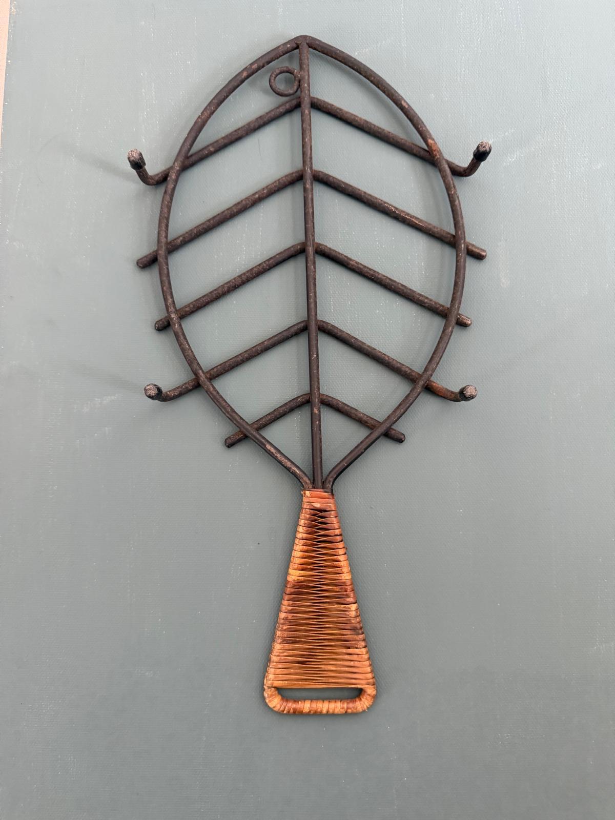 Vintage Danish Fish Shaped Trivet by Laurids Lønborg Denmark Rattan Handle - Collector & Curator