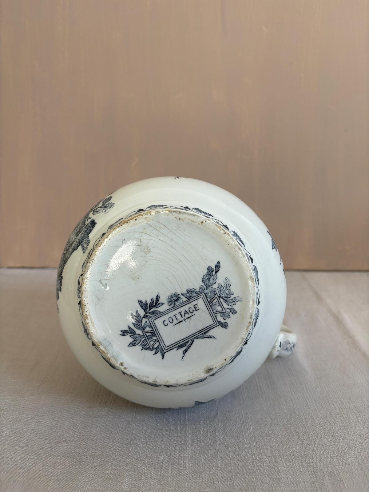 Antique French Cottage Transferware Creamer Pitcher - Collector & Curator