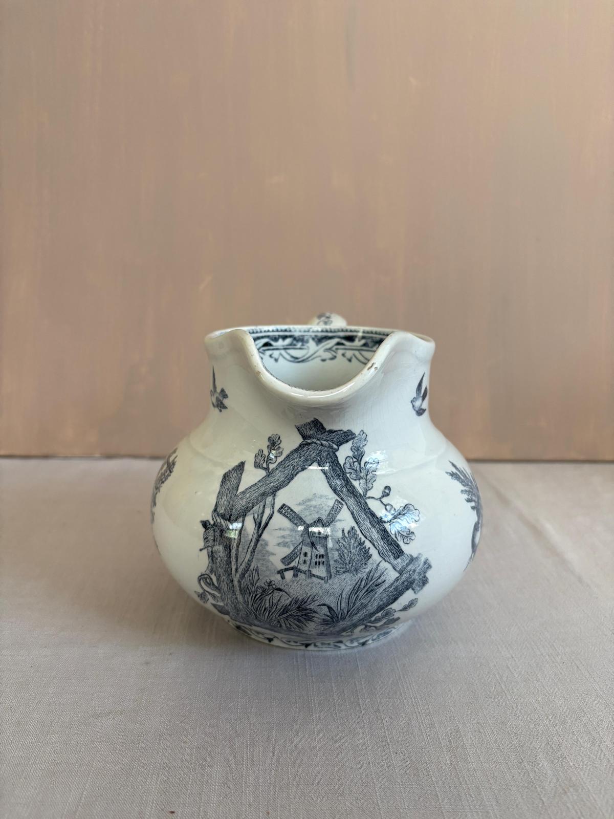 Antique French Cottage Transferware Creamer Pitcher - Collector & Curator