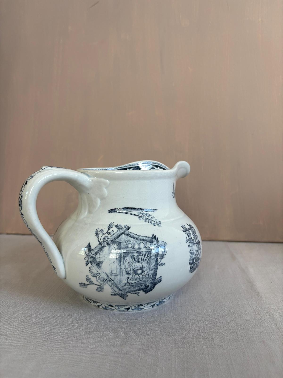Antique French Cottage Transferware Creamer Pitcher - Collector & Curator