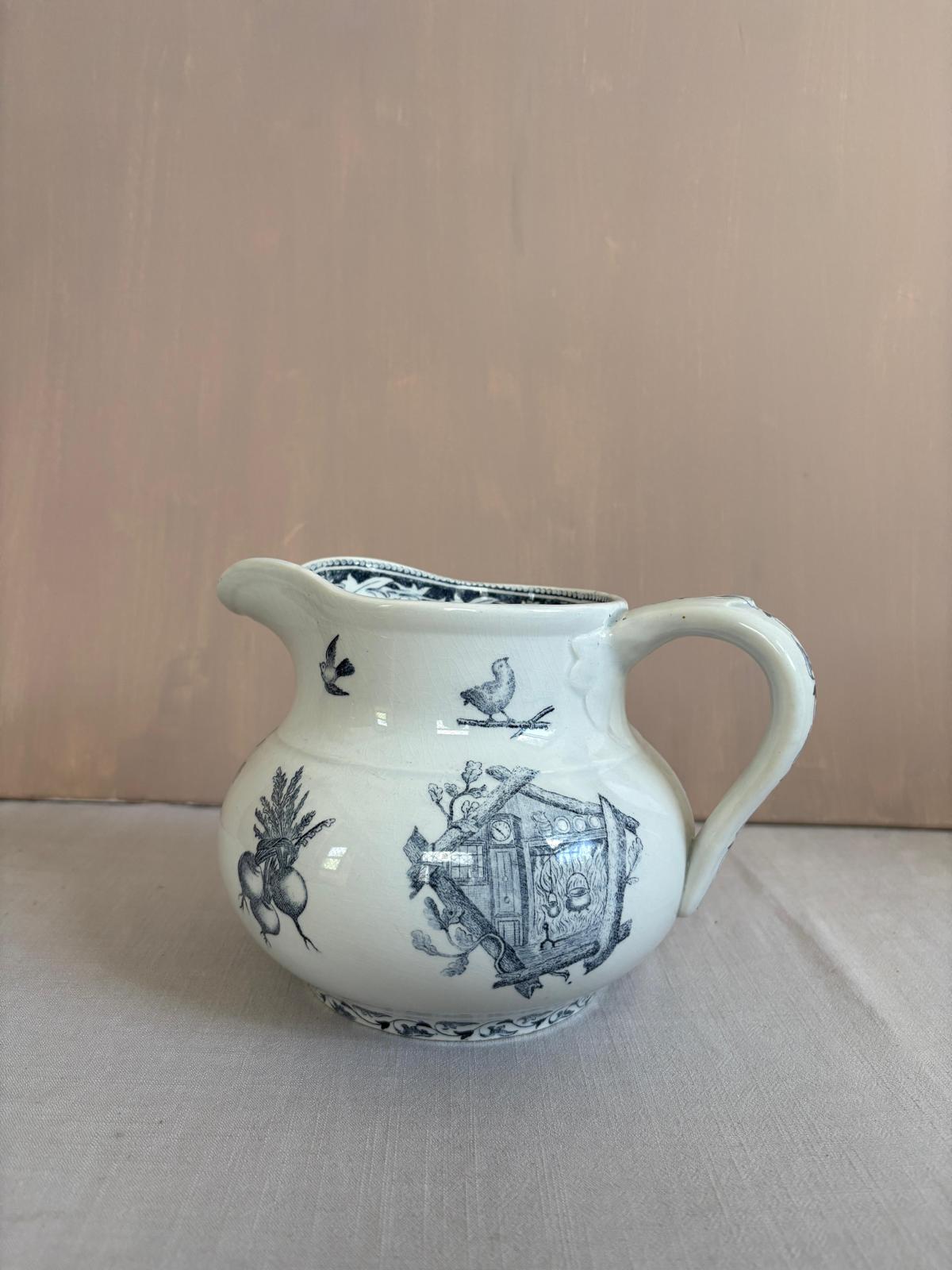 Antique French Cottage Transferware Creamer Pitcher - Collector & Curator