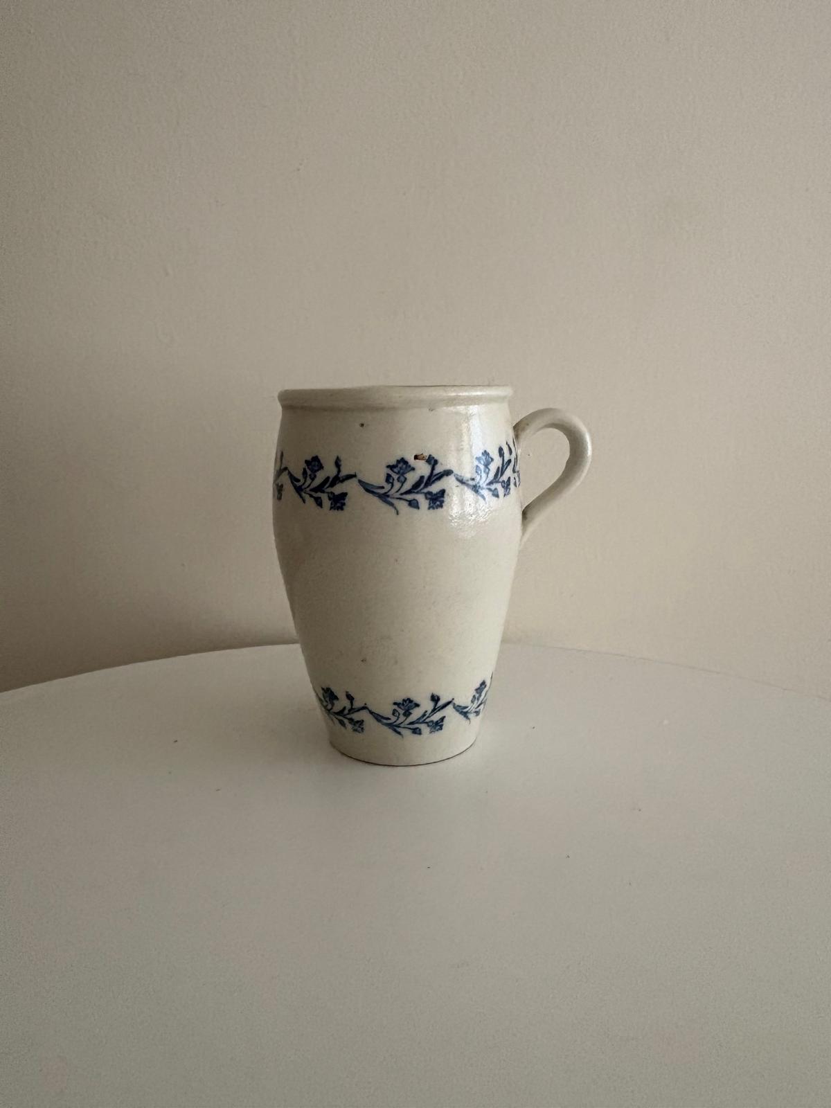 Antique French Cream Glazed Rillettes Pot with Blue Floral Bands - Collector & Curator