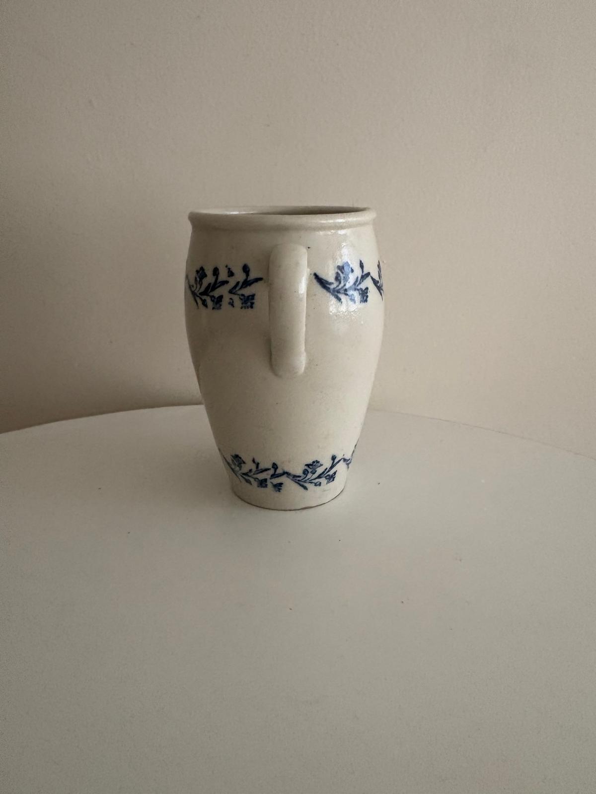 Antique French Cream Glazed Rillettes Pot with Blue Floral Bands - Collector & Curator