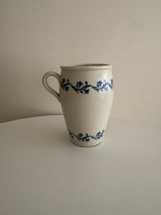 Antique French Cream Glazed Rillettes Pot with Blue Floral Bands - Collector & Curator