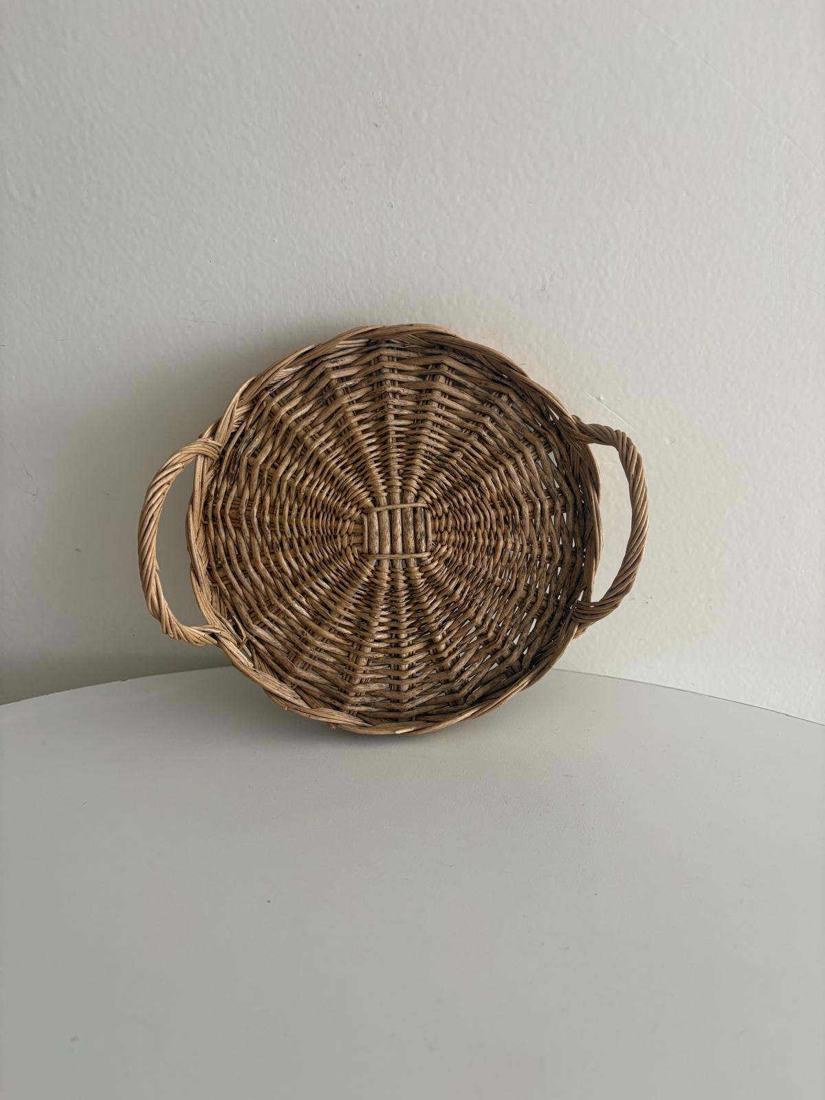 Vintage Mini French Wicker Basket with Side Handles