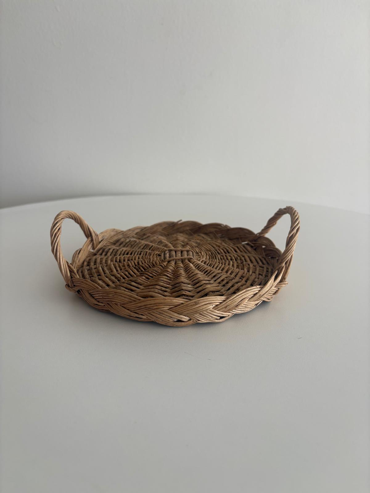 Vintage Mini French Wicker Basket with Side Handles