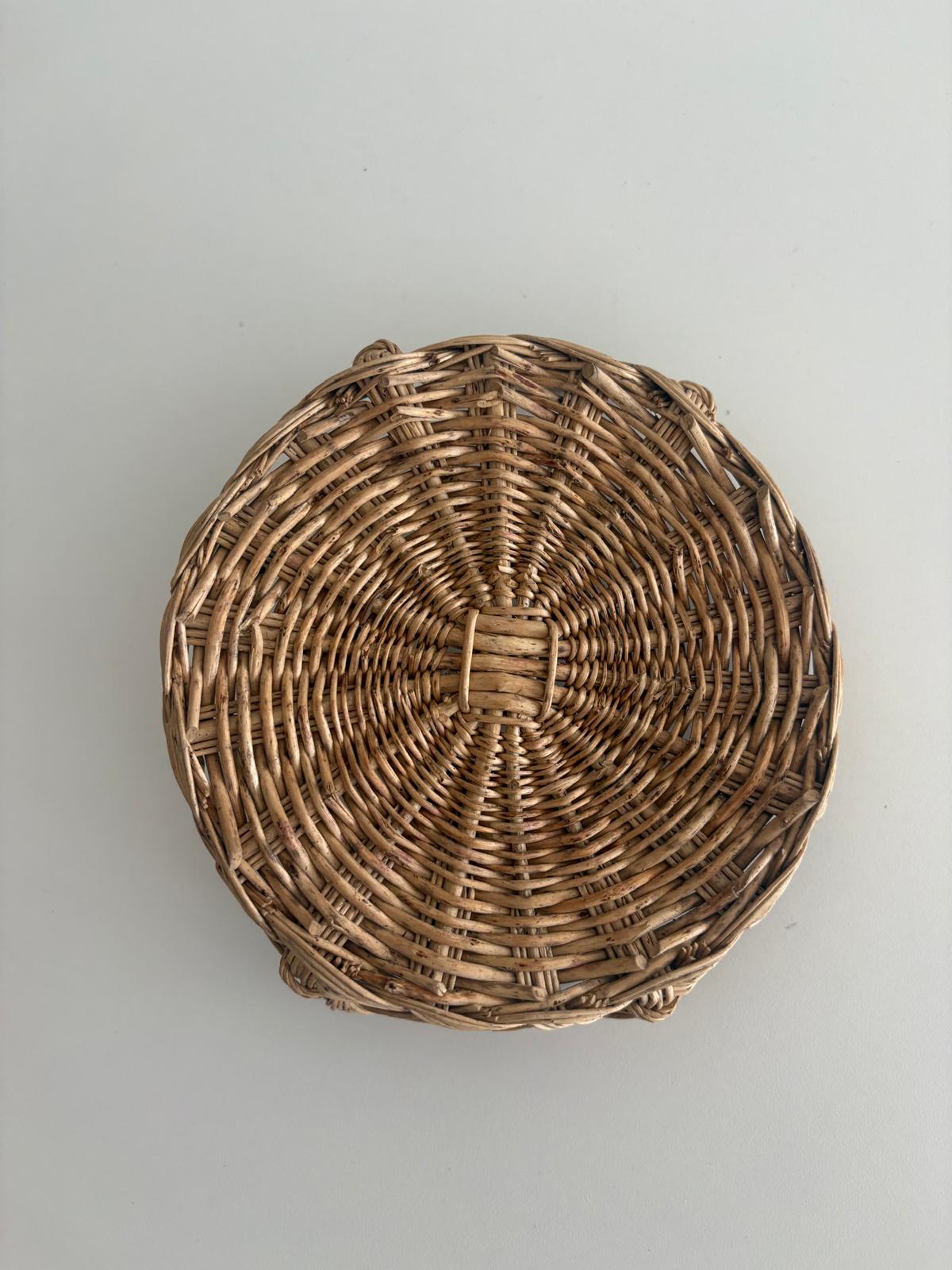 Vintage Mini French Wicker Basket with Side Handles