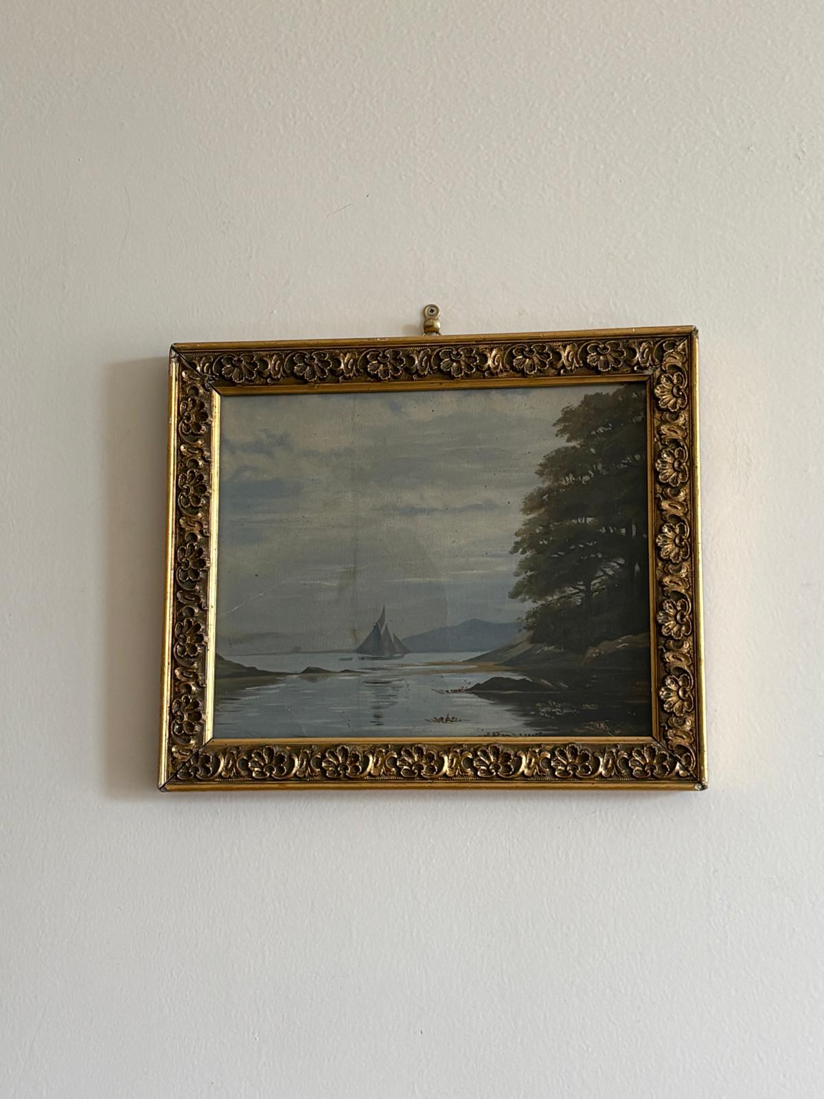 Antique Seascape Oil Painting on Paper in Ornate Gilt Frame - Collector & Curator
