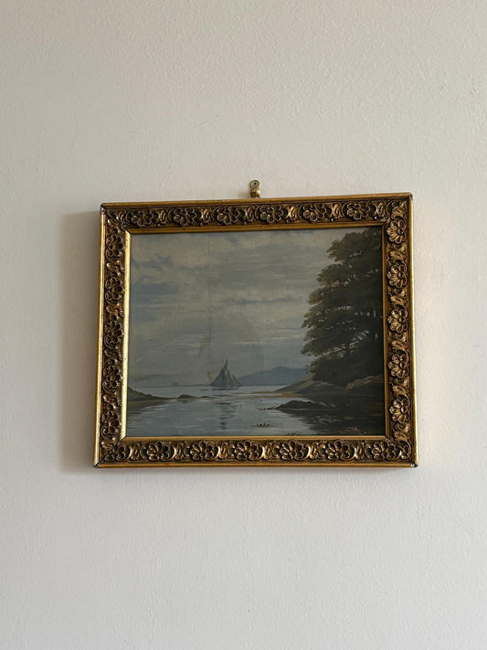 Antique Seascape Oil Painting on Paper in Ornate Gilt Frame - Collector & Curator