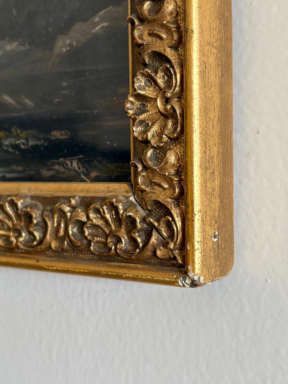 Antique Seascape Oil Painting on Paper in Ornate Gilt Frame - Collector & Curator