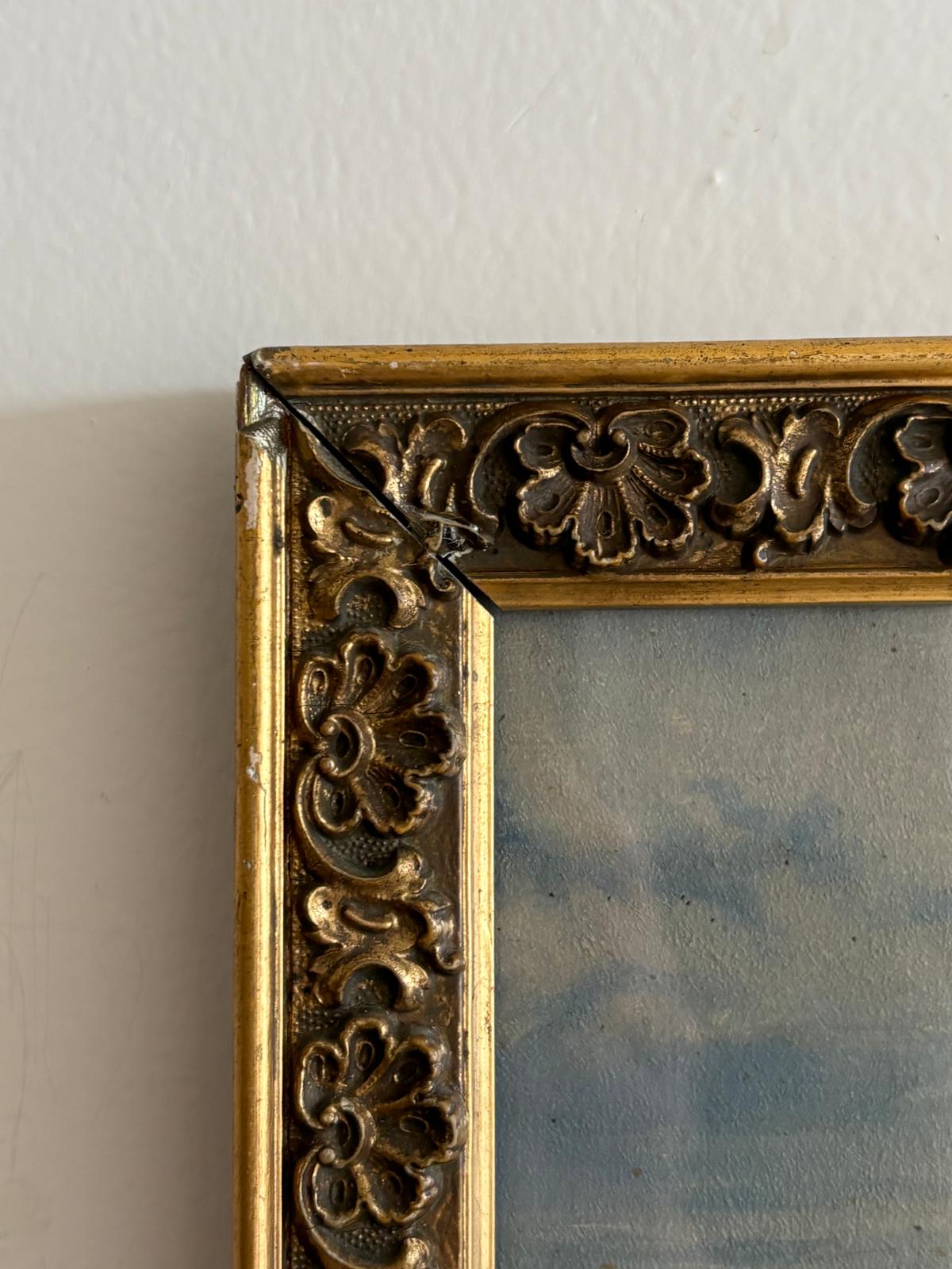 Antique Seascape Oil Painting on Paper in Ornate Gilt Frame - Collector & Curator