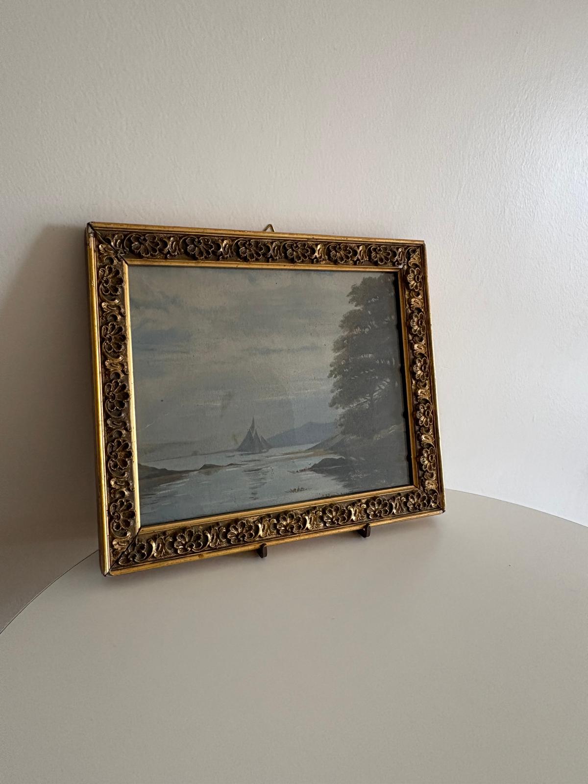 Antique Seascape Oil Painting on Paper in Ornate Gilt Frame - Collector & Curator
