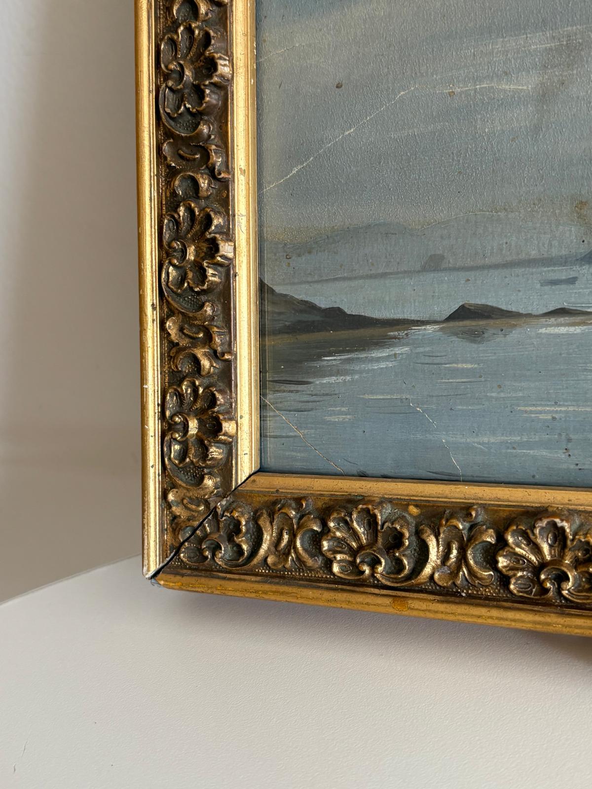 Antique Seascape Oil Painting on Paper in Ornate Gilt Frame - Collector & Curator