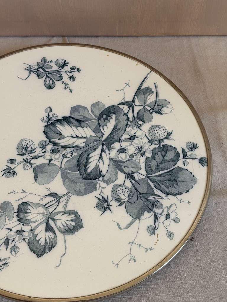 Vintage Round Deep Blue Botanical Strawberry Trivet Tray - Collector & Curator