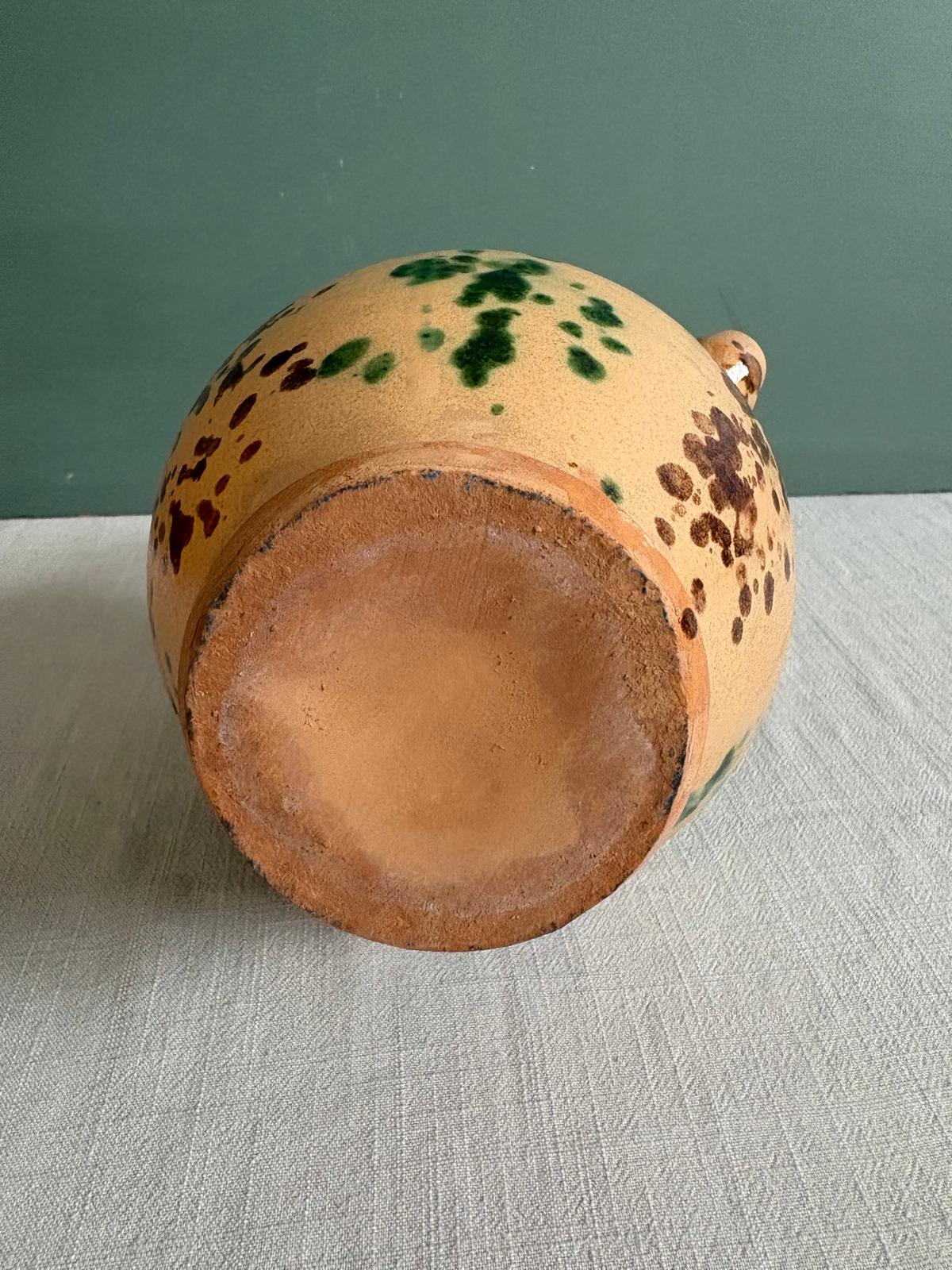 Antique French Provençal Gargoulette Water Jug Green Brown Splatter Glaze Terracotta Pottery - Collector & Curator